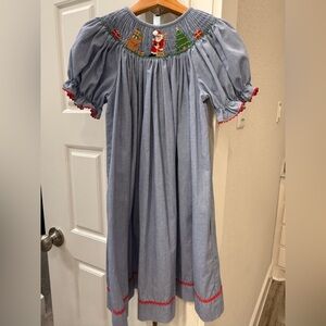 Blue Smocked Kids Christmas Dress